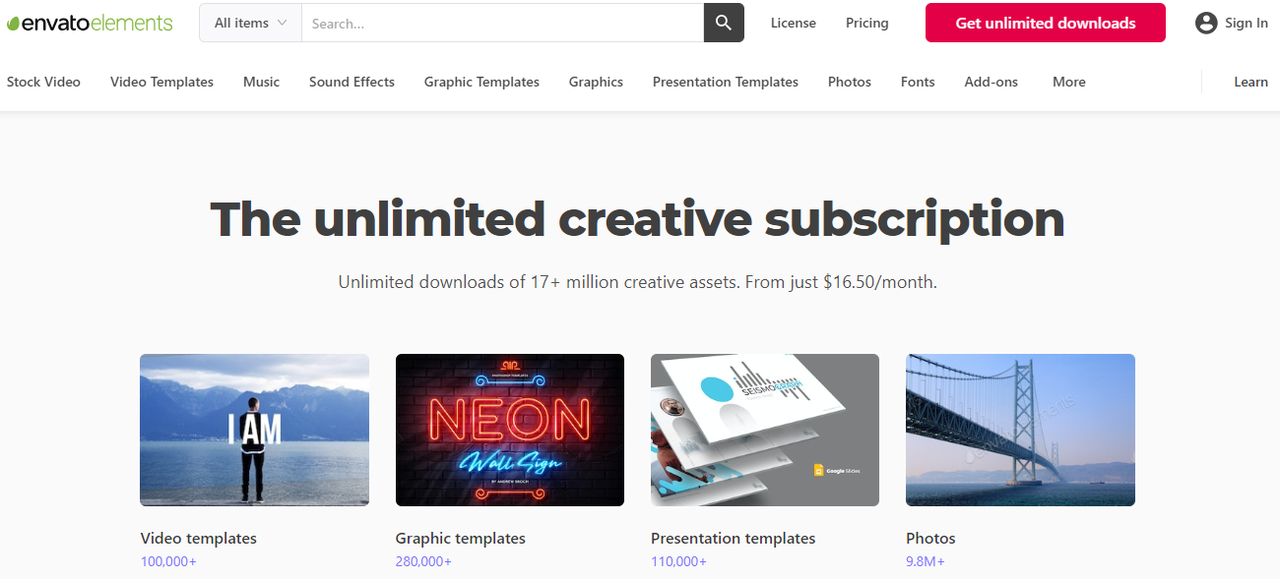 Envato Elements homepage