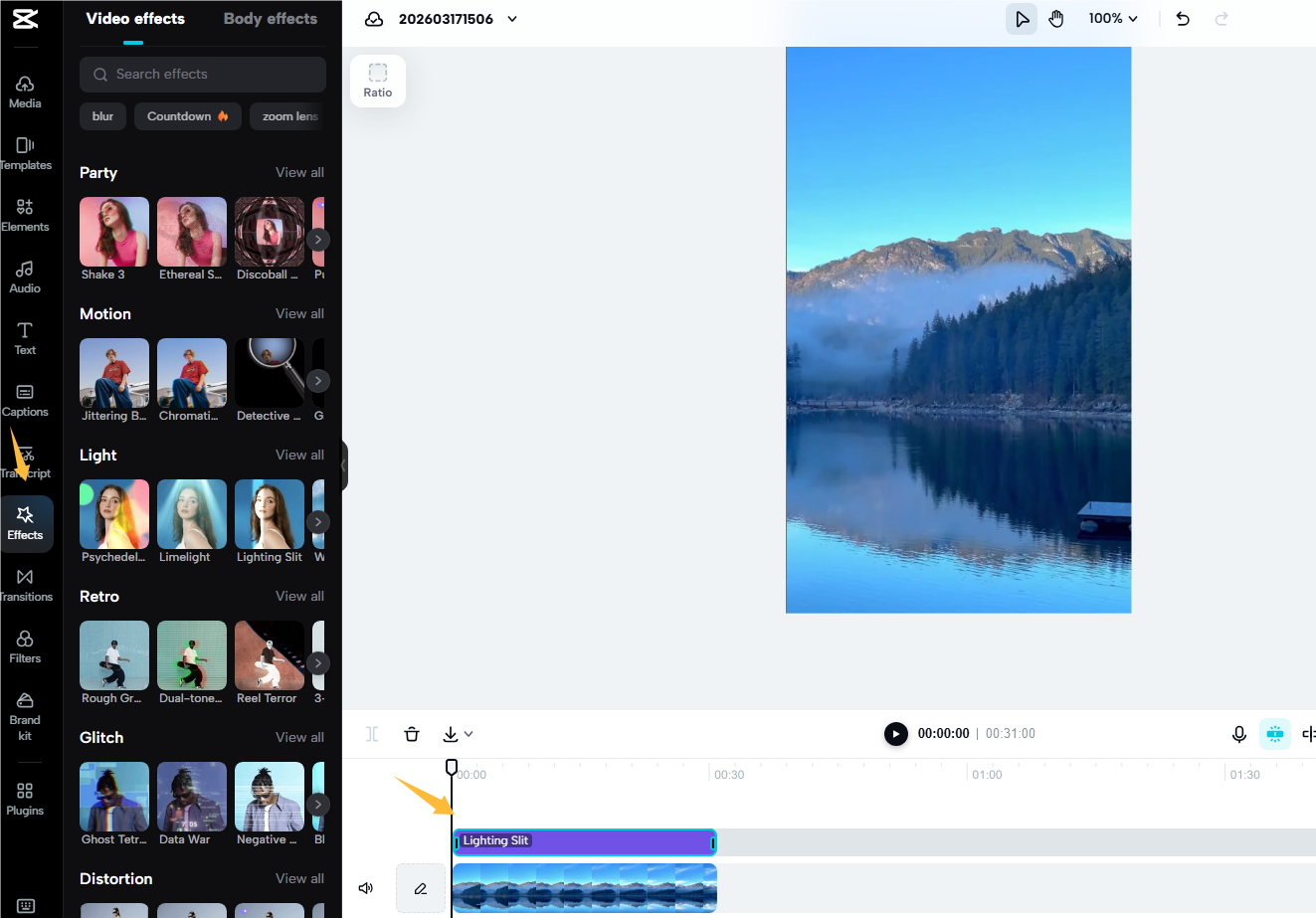 Add a video effect in CapCut online