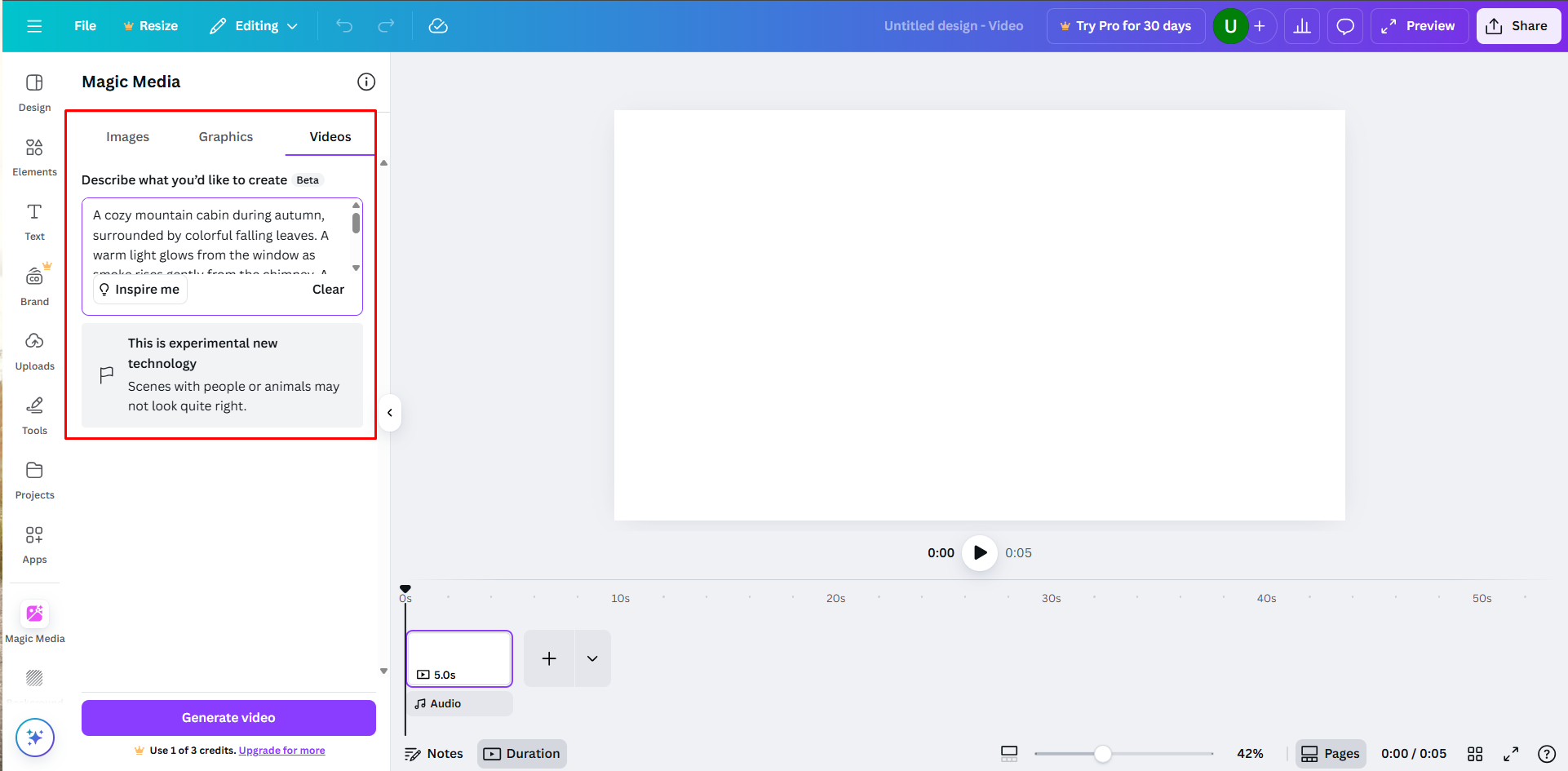 Memasukkan prom teks ke dalam penjana video Canva