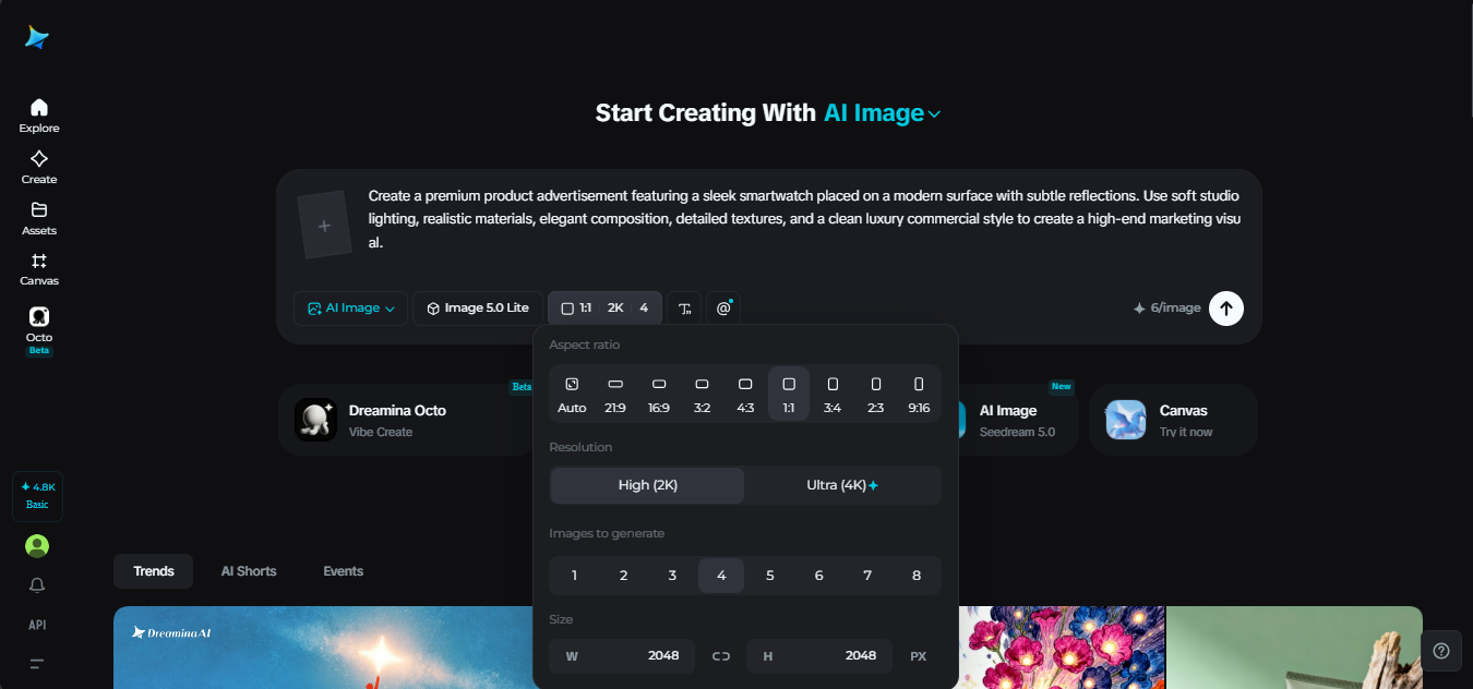 Sélectionnez le modèle d'image et ajustez les paramètres