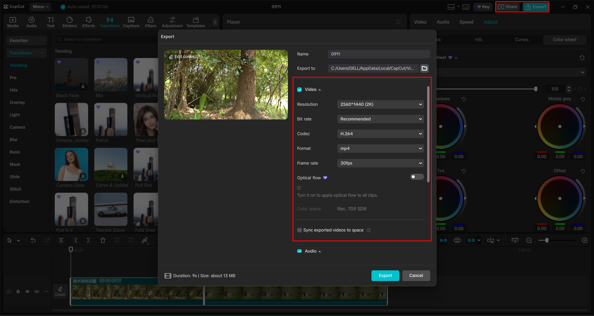 Esportazione di un video dall' CapCut editor video desktop