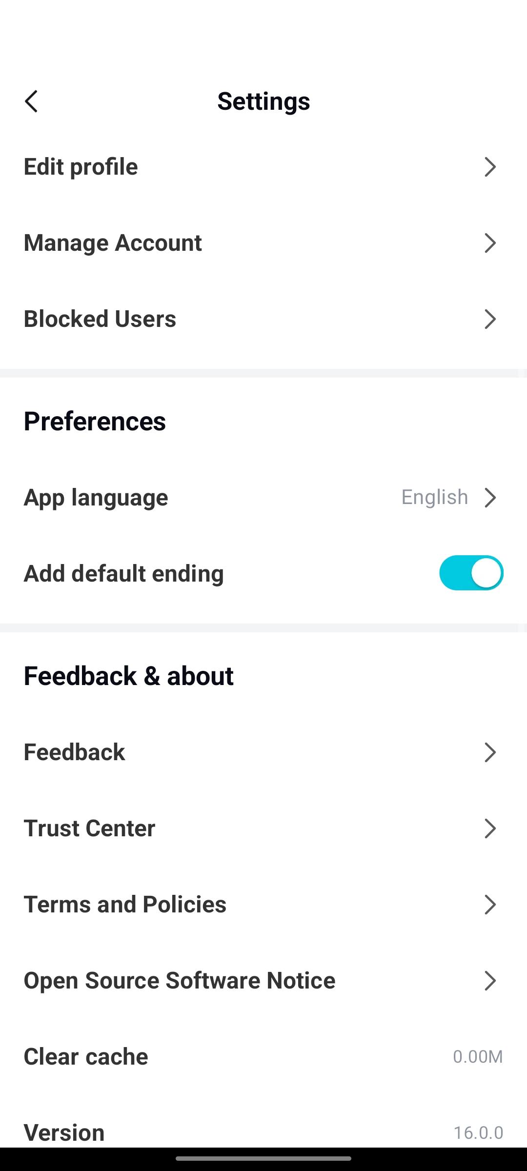 Persoonlijke instellingen interface op de mobiele versie van CapCut