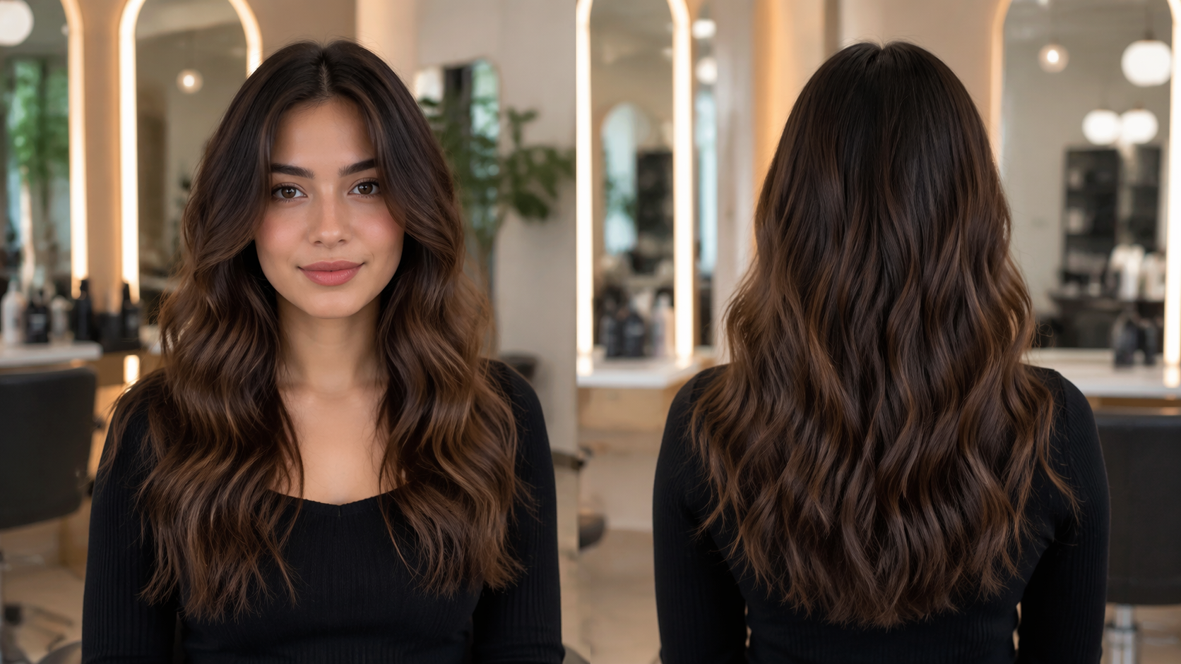 Dreamina virtual hairstyle try on prompt example 1: long wavy hairstyle preview