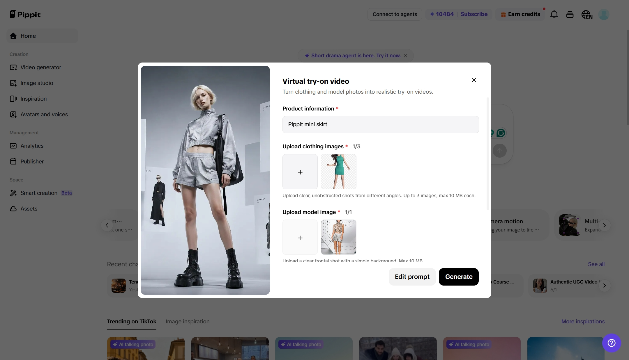 Upload the clothing and model images