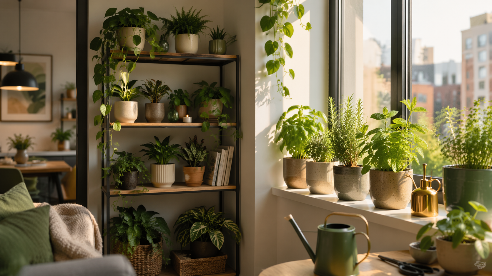 Dreamina gardening ideas prompt example 4: Sunny Indoor Plant Shelf