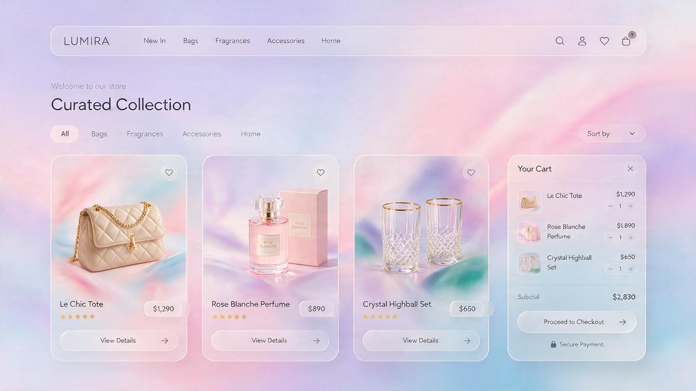 Prompt for E-commerce glass UI product page