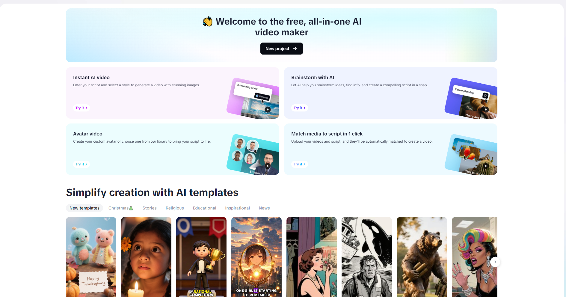 Skapa ett nytt projekt med hjälp av AI Video Maker