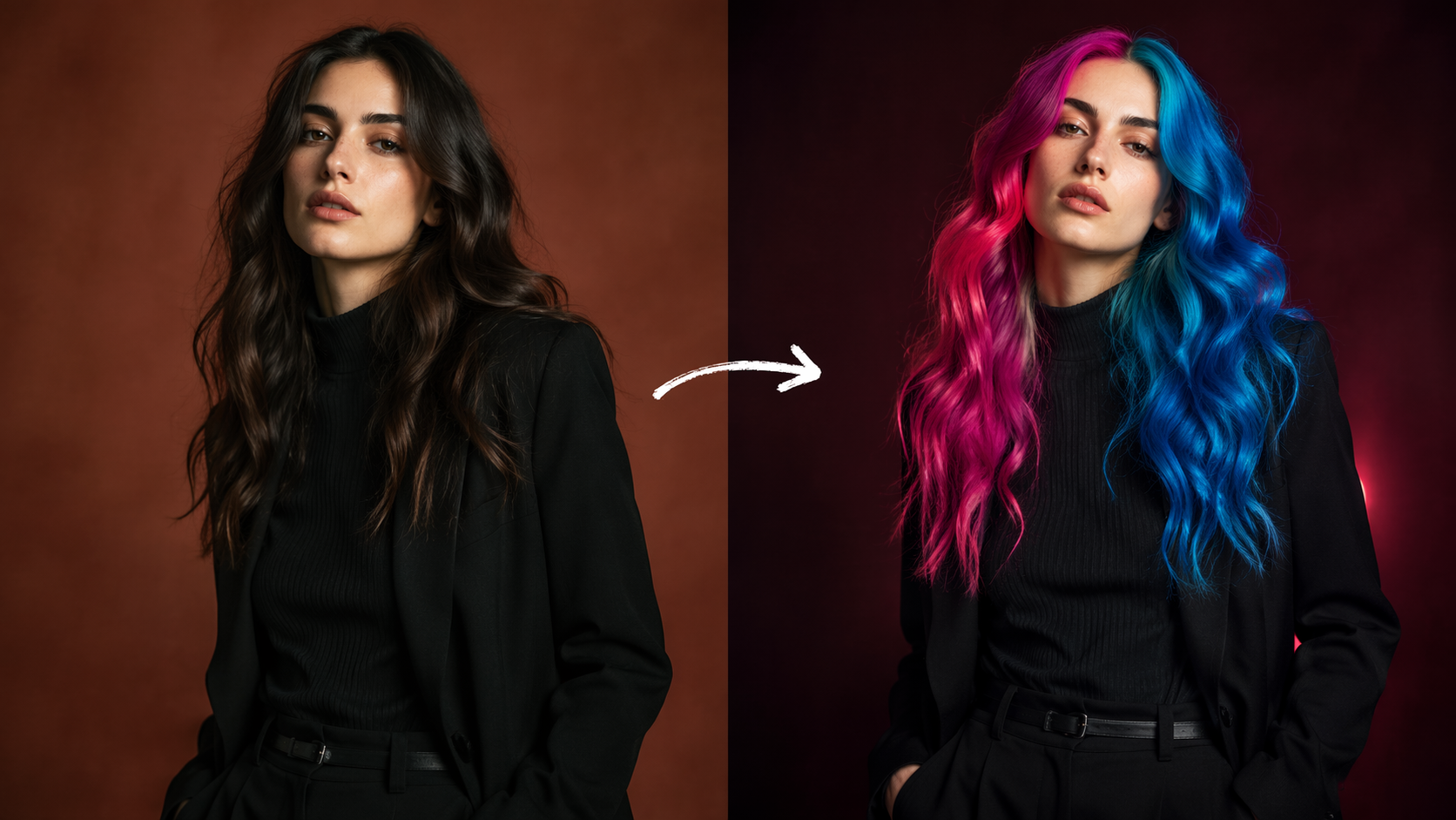 Dreamina Hair Color Prompts prompt example 4: Split Dye Fashion Look