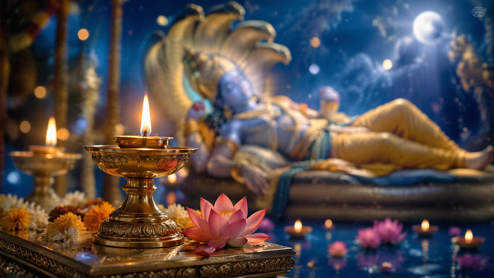 Dreamina Devshayani Ekadashi AI uppmanar snabbt exempel 6: Golden Prayer Light