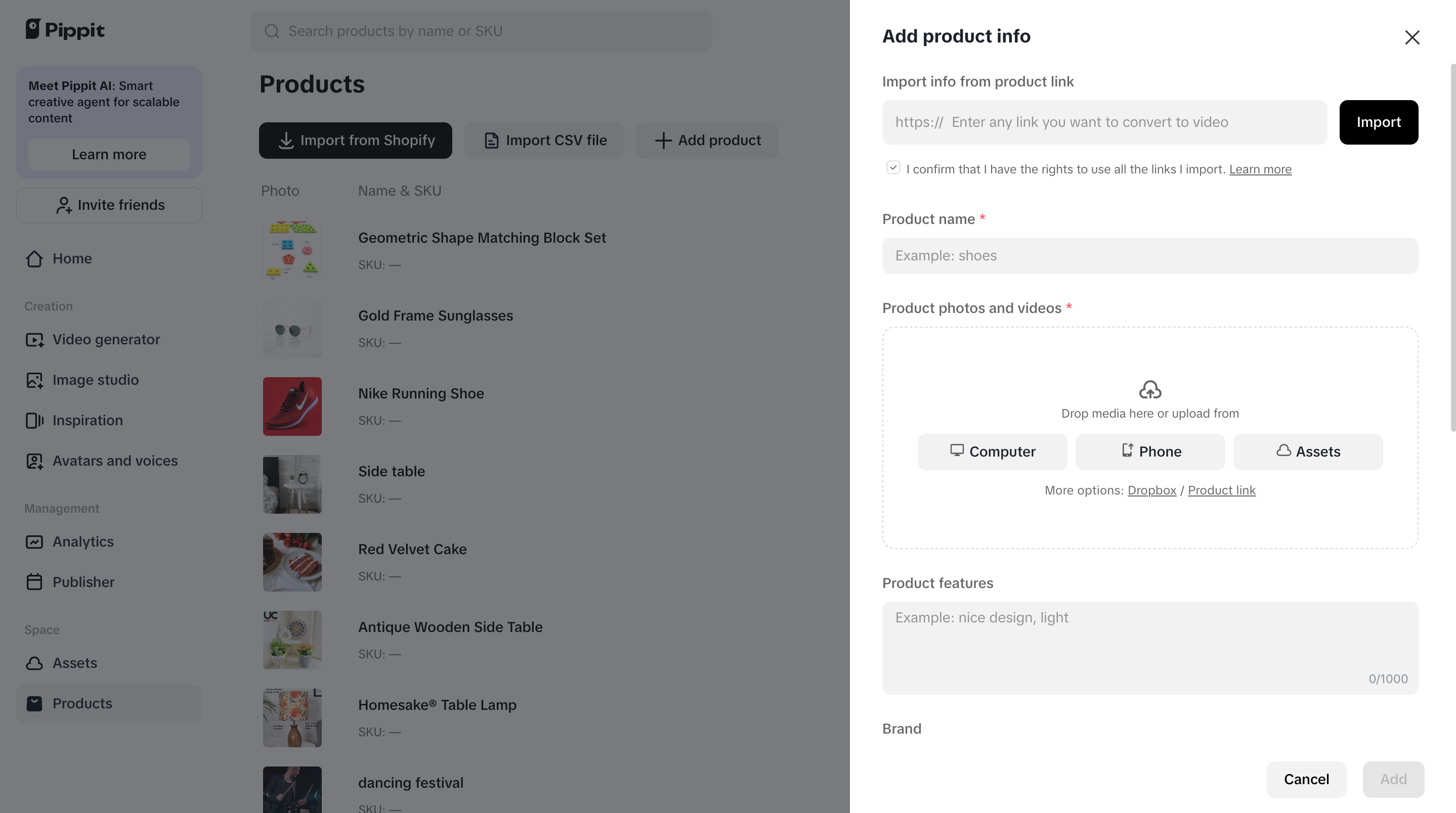 Import products from E-commerce stores Pippit