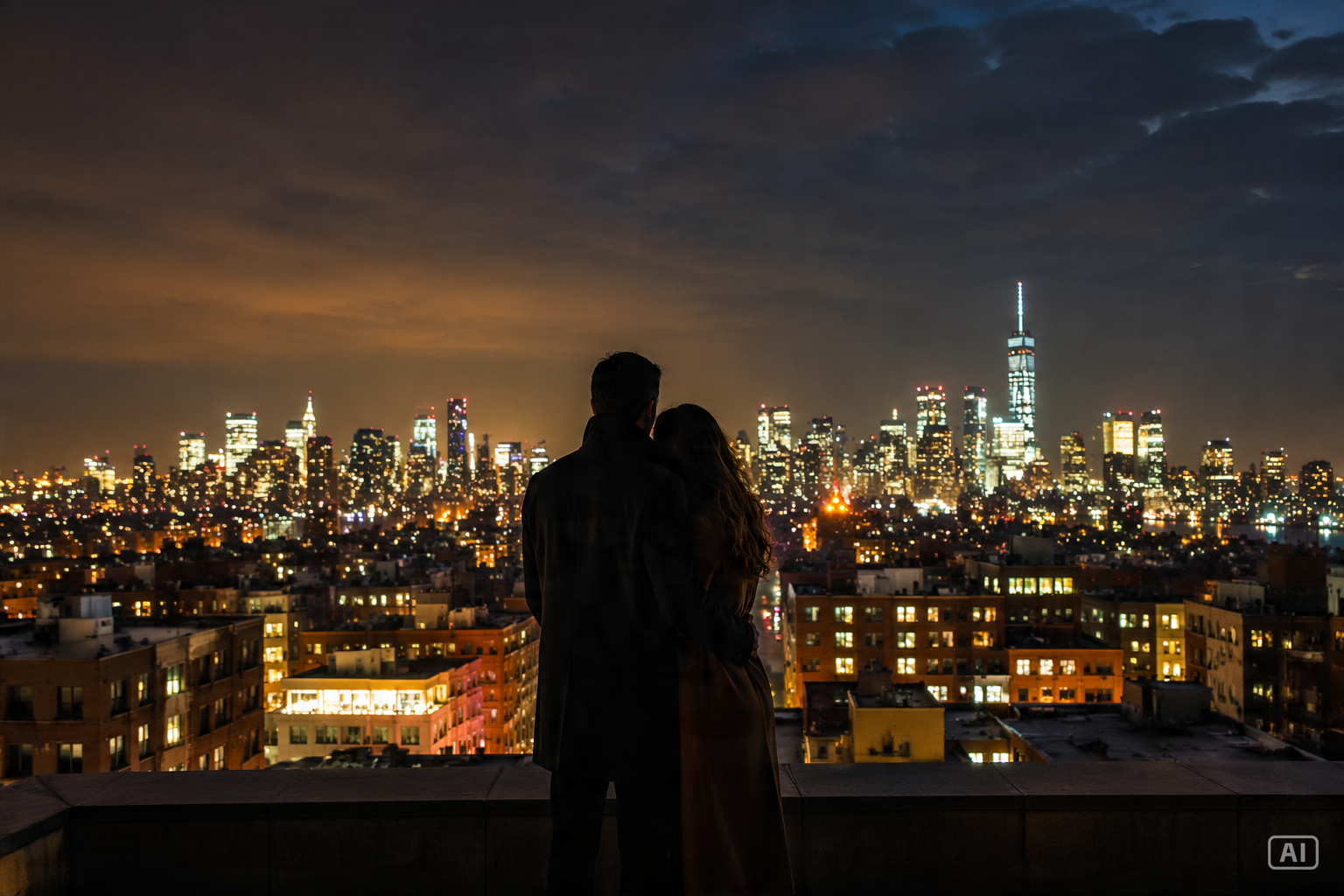 Couple city skyline wallpaper generated by Pippit