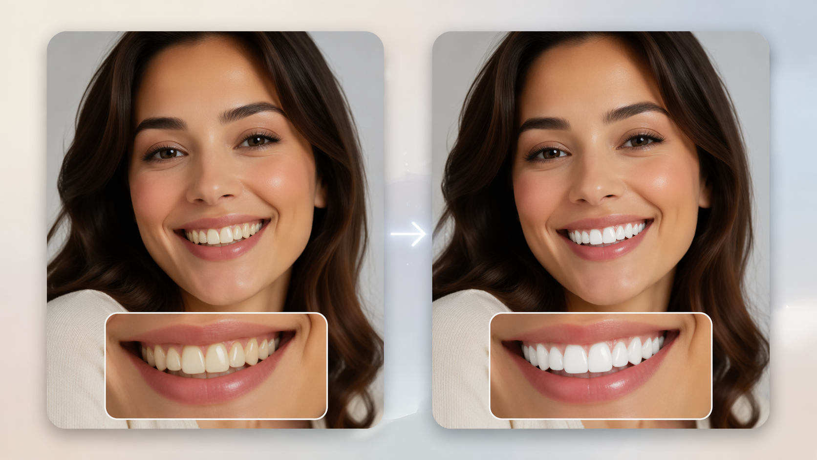 Dreamina teeth whitening filter prompt example 4: Before After Brightness Preview
