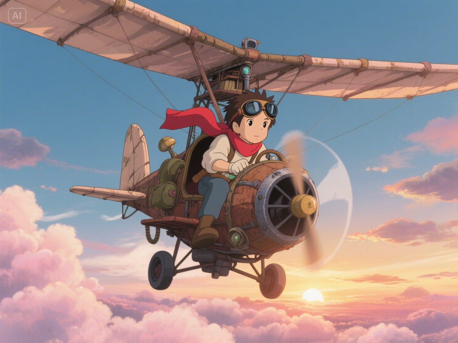 Máquina voladora aventura con ghibli ai generador de fotos