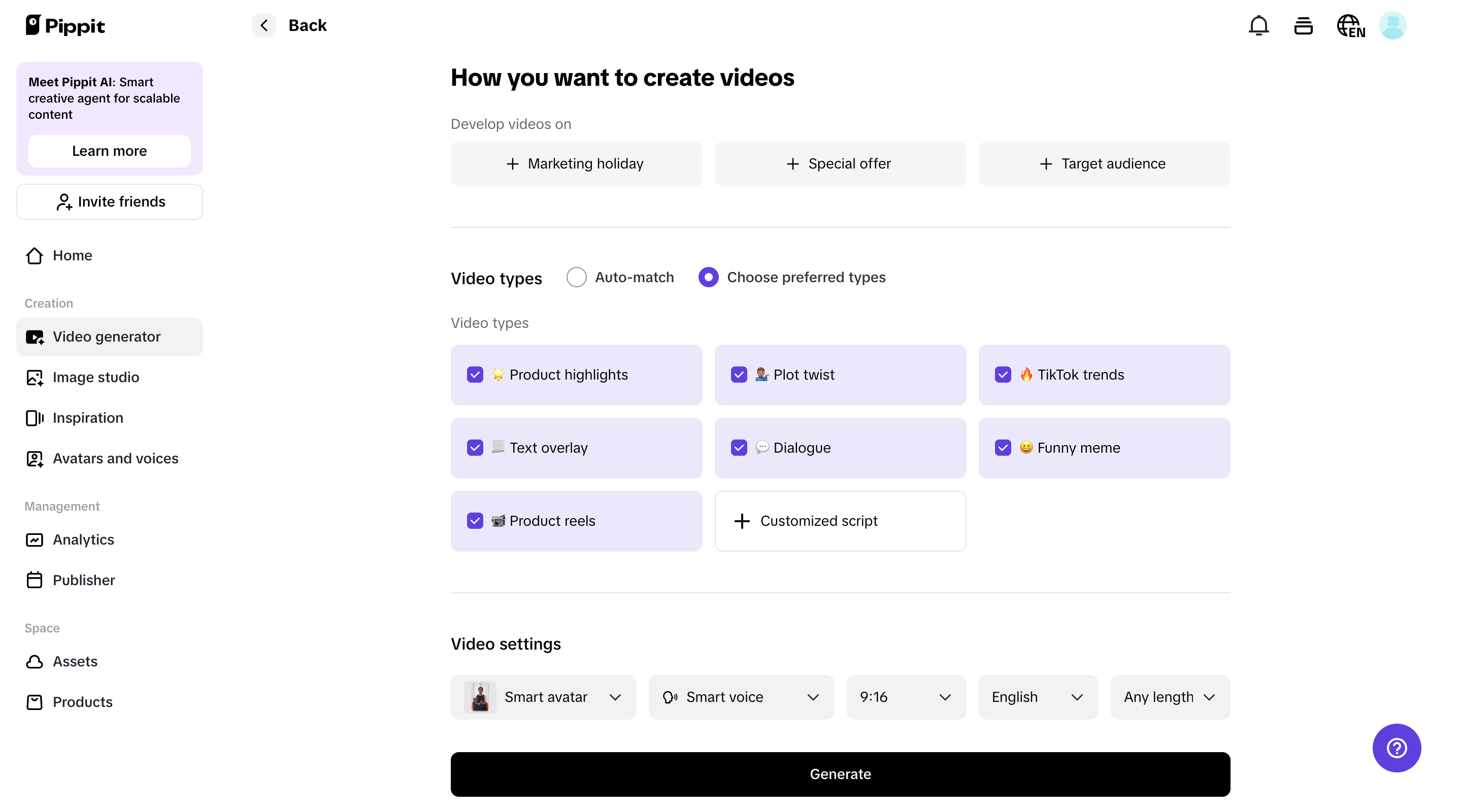 Pippit one-click video solution