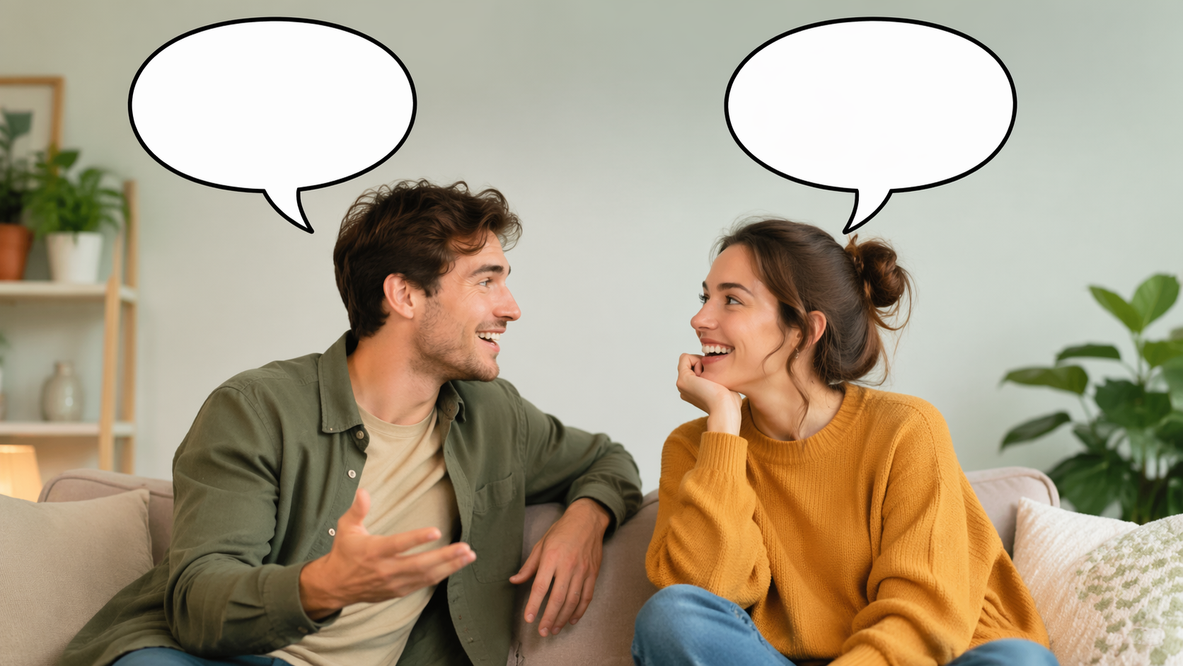 Dreamina agrega un bocadillo a una imagen: Burbujas de chat de dos personas