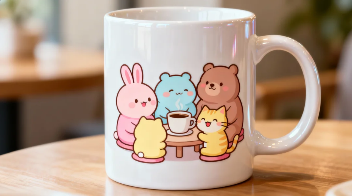 Cute friend illustrations on mugs