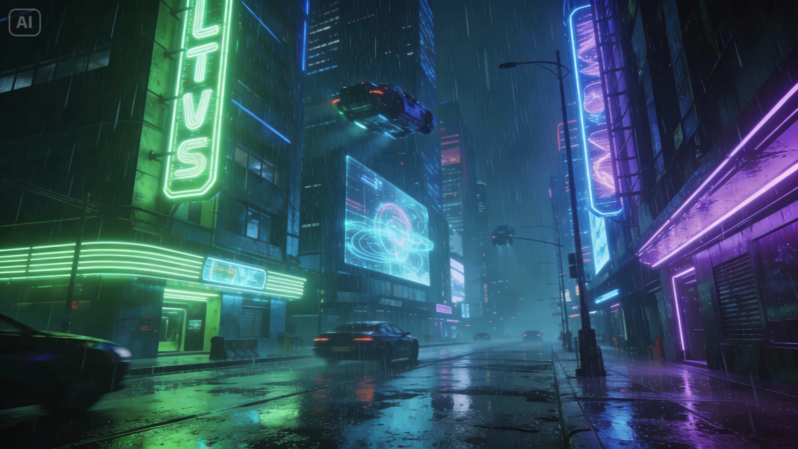Paesaggio urbano al neon di notte