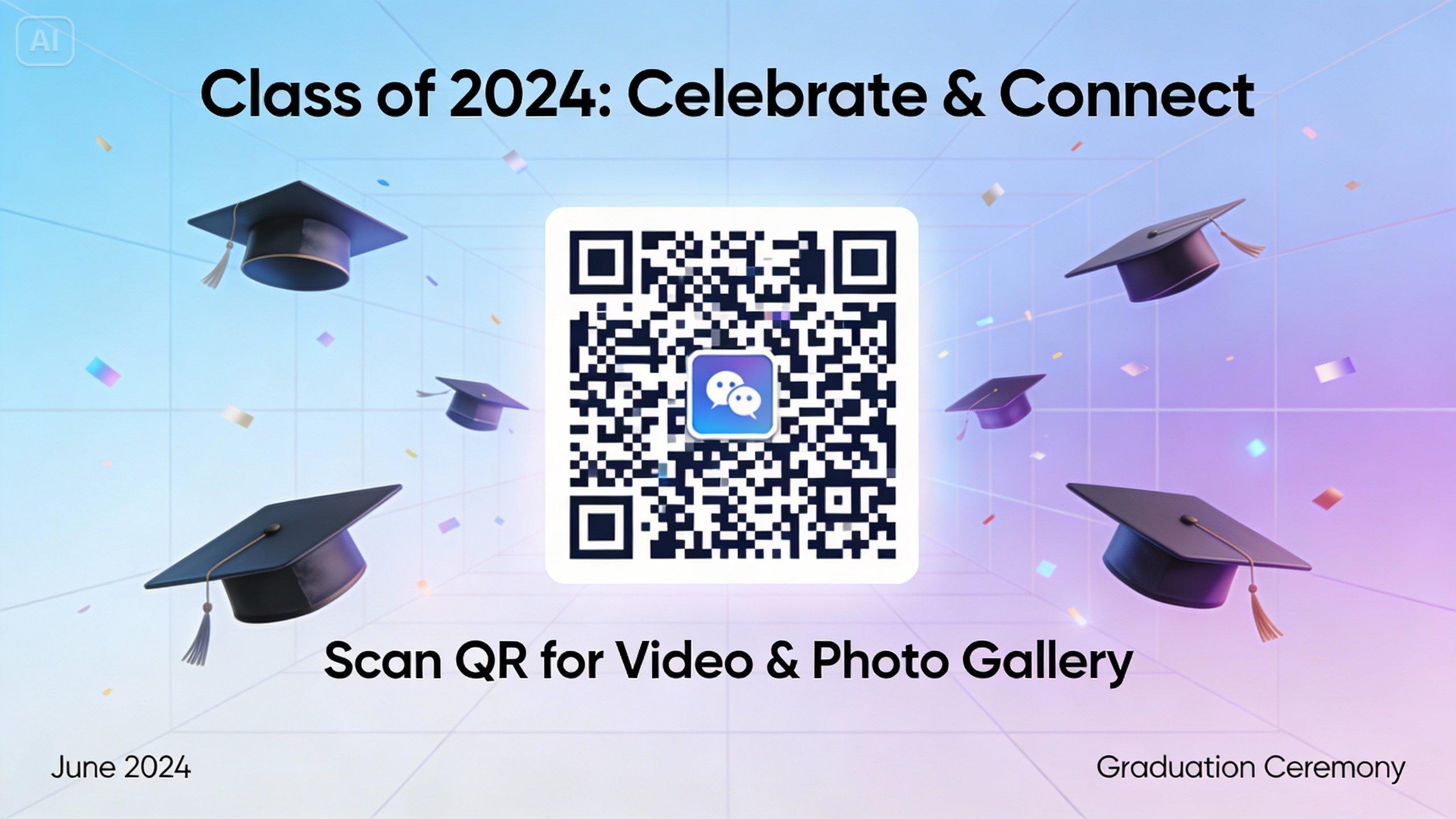 Un poster di laurea contemporaneo che ha un codice QR