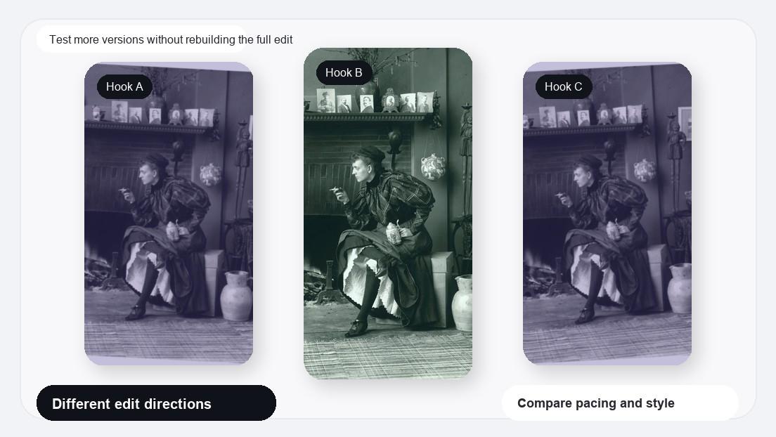 3 Photos Edit Video Maker realistic image for test more versions without rebuilding the full edit
