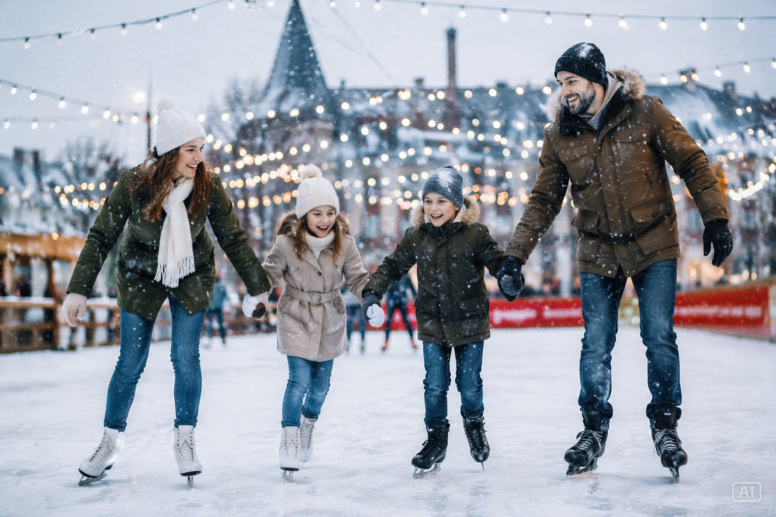 Family ice skating holiday image generated by Pippit