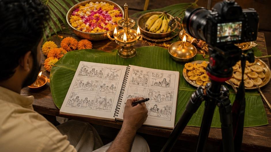Sunny urban portrait of a fictional adult Onam Video Prompts