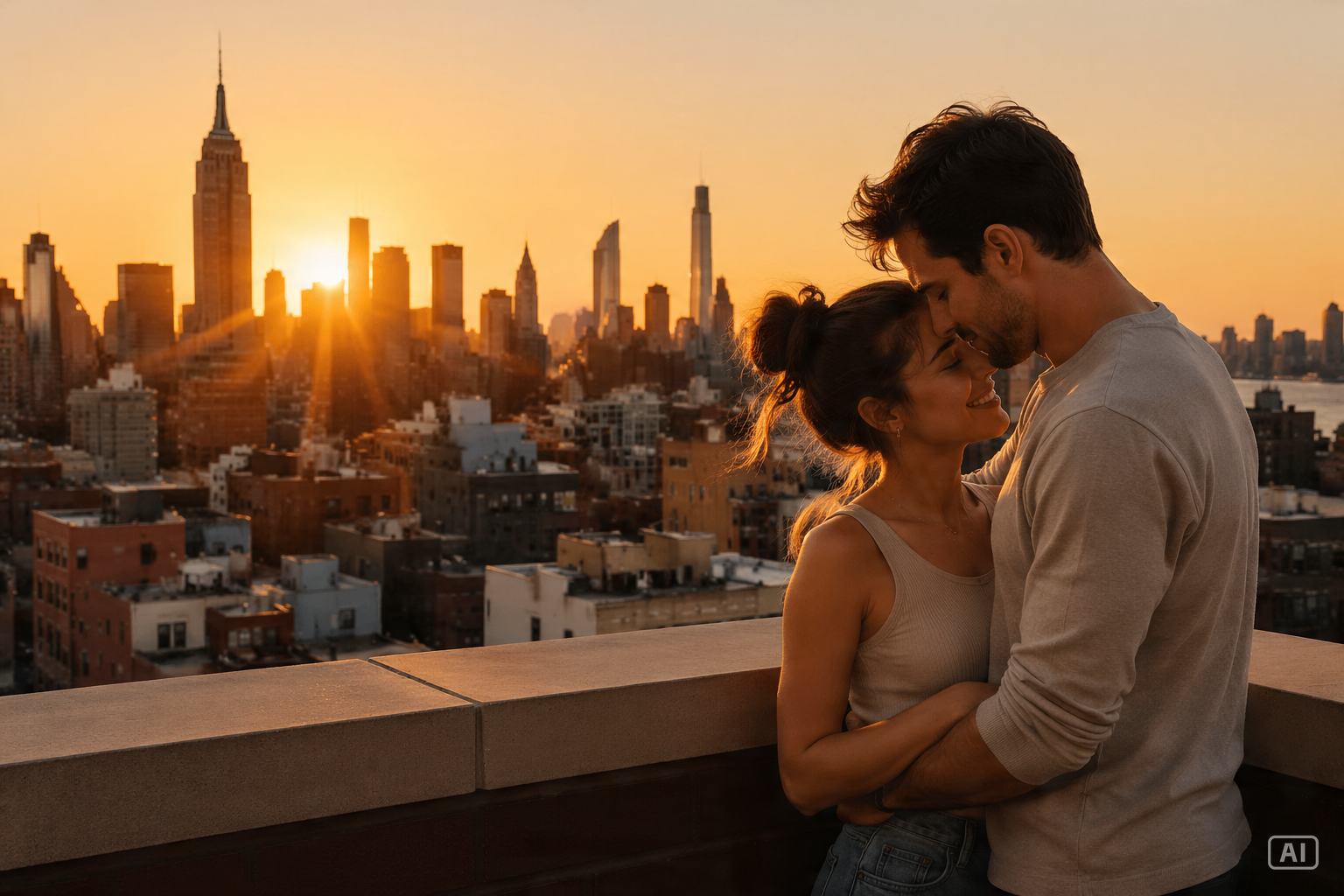 Couple rooftop sunset wallpaper generated by Pippit