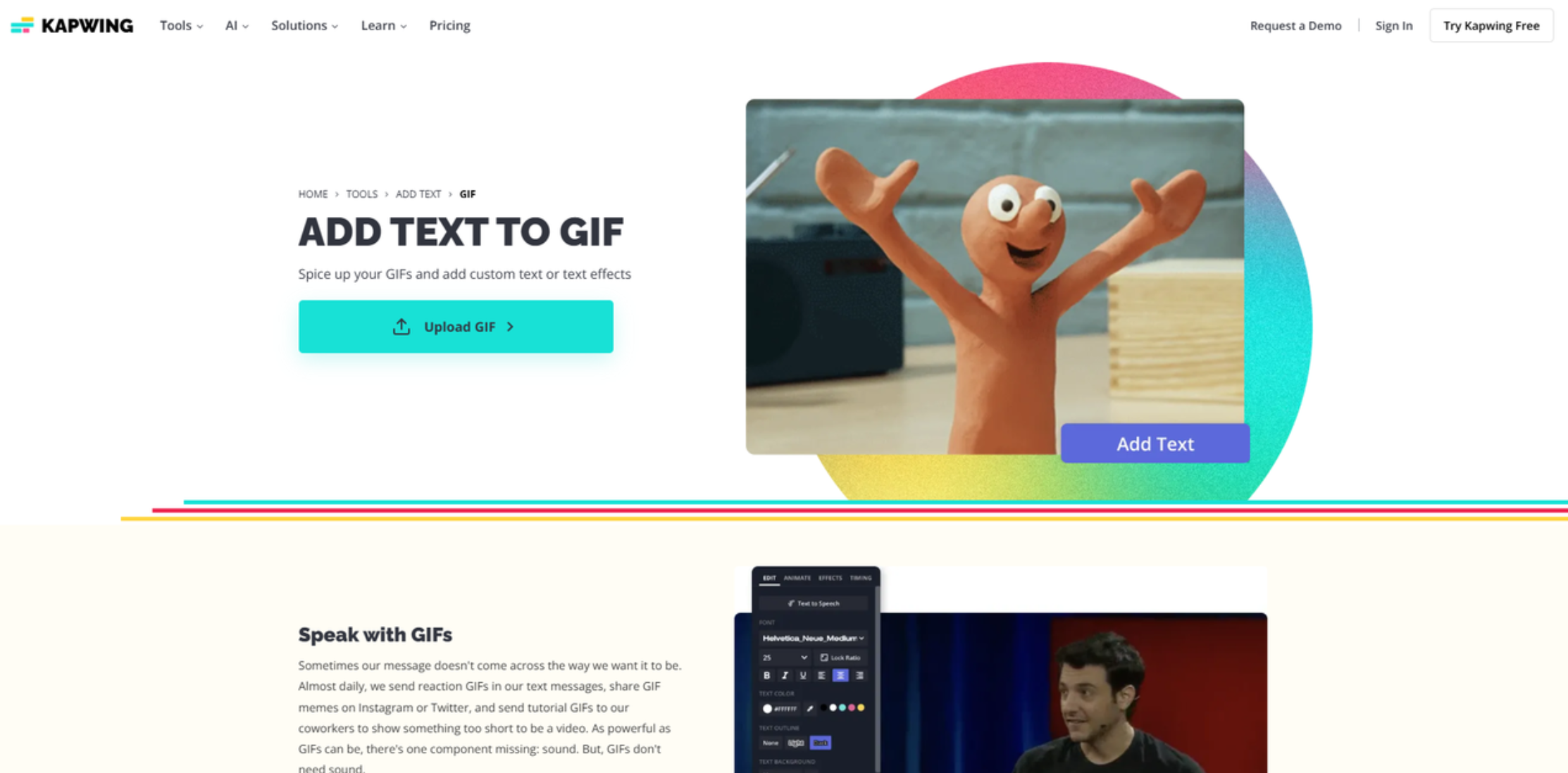 Kapwing felülete - tökéletes eszköz a szöveg írásához GIF-eken