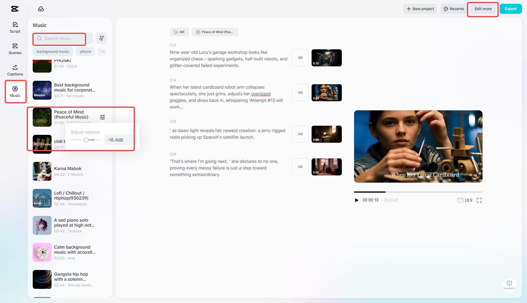 Muokkaa luotua videota lisää