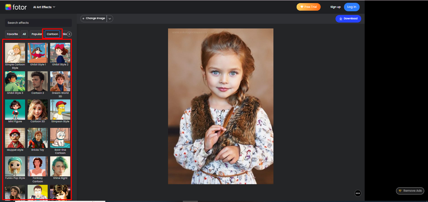 Gumamit ng AI cartoon effect sa isang 3D cartoon photo editor online na tool