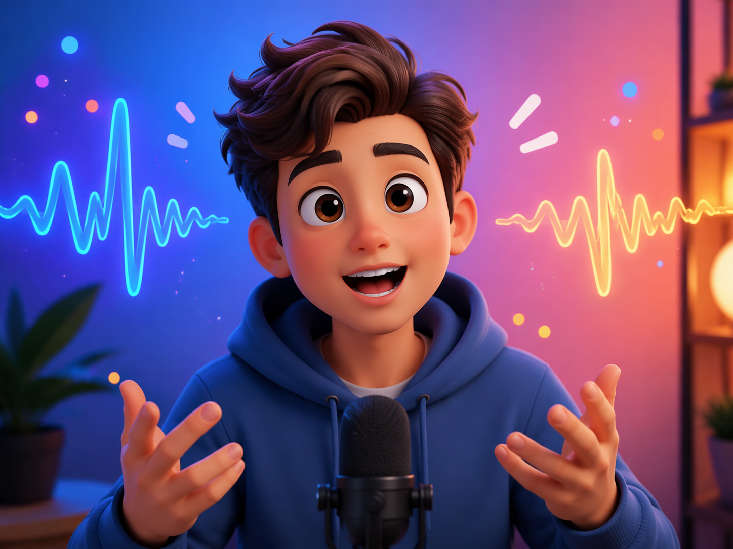 cartoon character lip sync social video hook