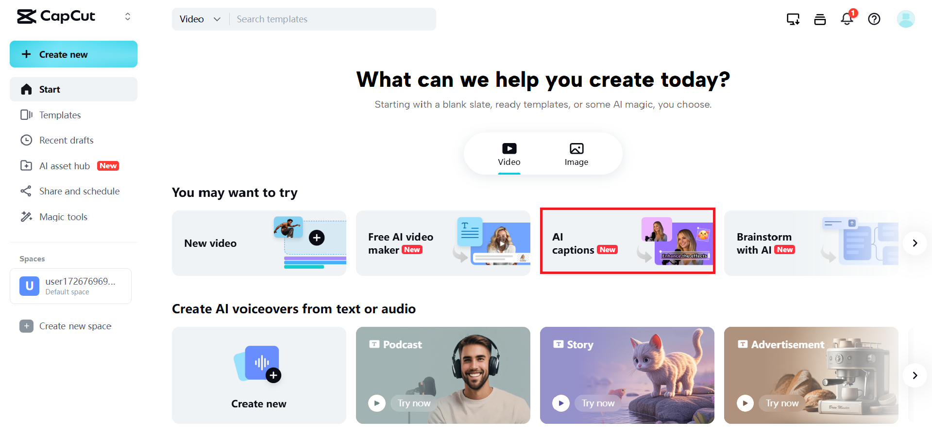 Натисніть на "AI captions" і завантажте своє відео