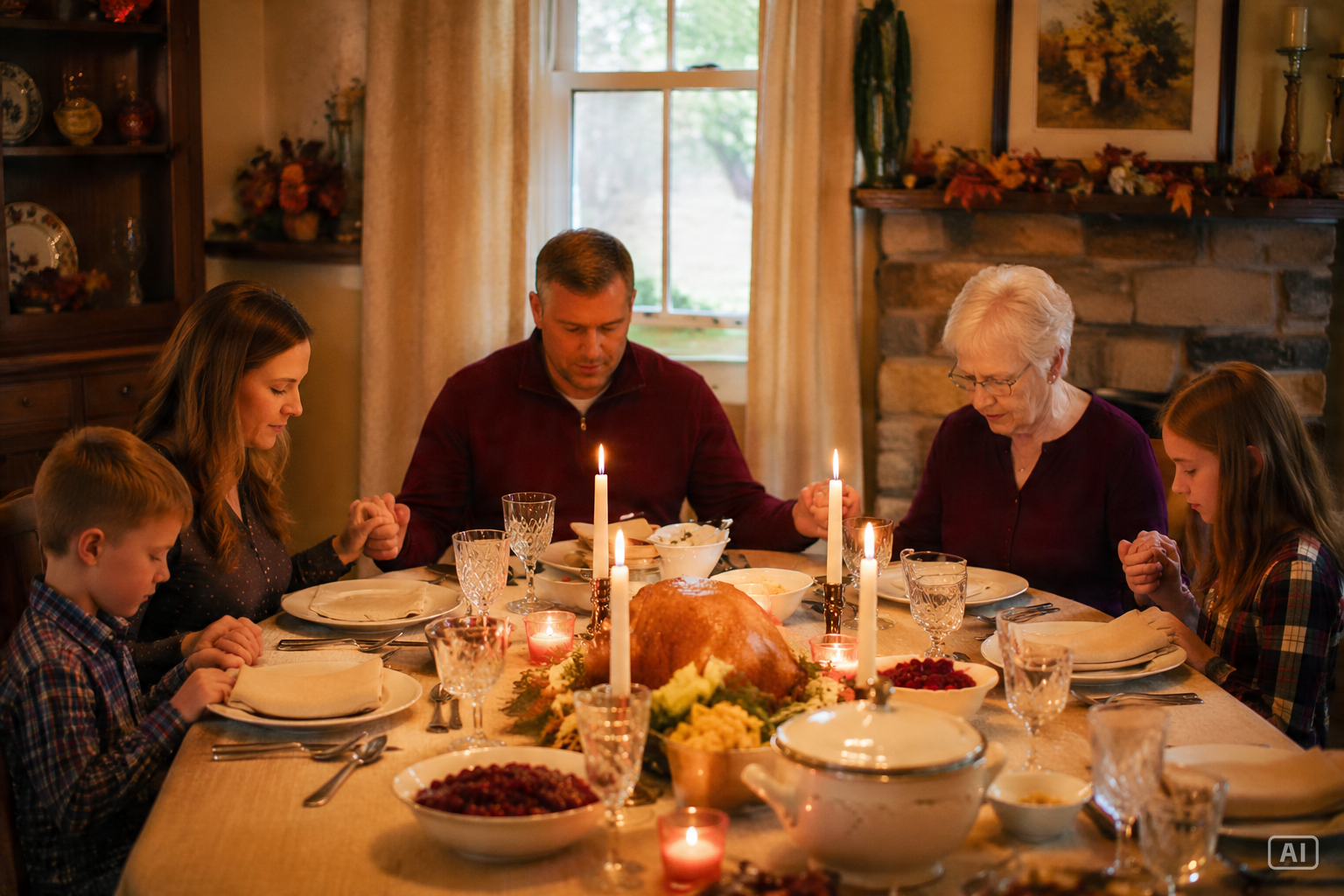 Saying grace Thanksgiving image generated by Pippit