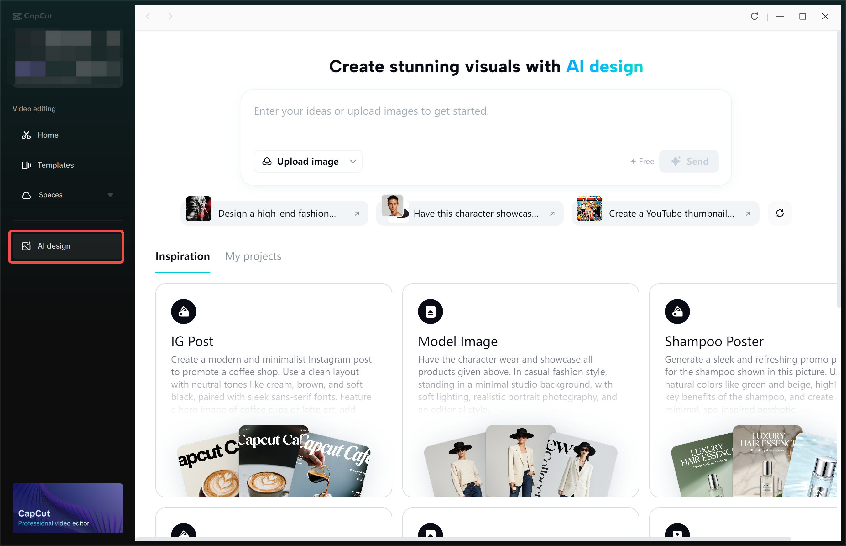 Access the AI design tool in CapCut