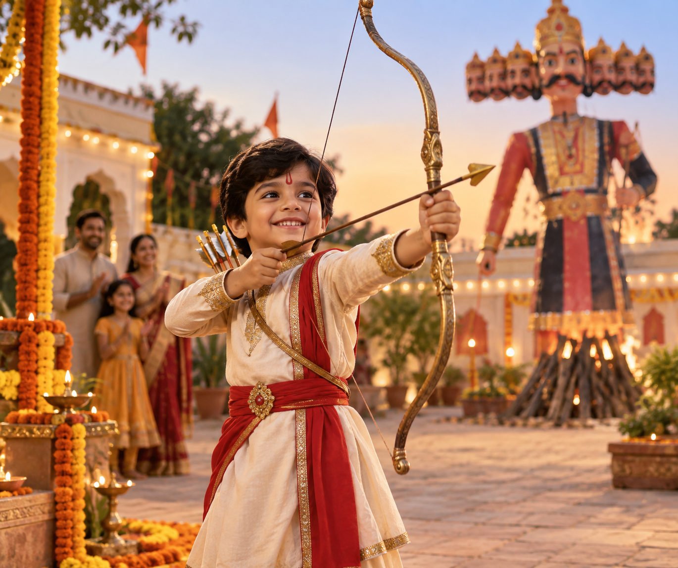 Dussehra Boy Prompts — Child-safe prop and outfit detail