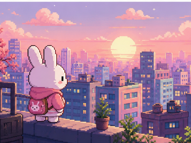 PixelBunny AI Alternative prompt example 3 - Pastel pixel town