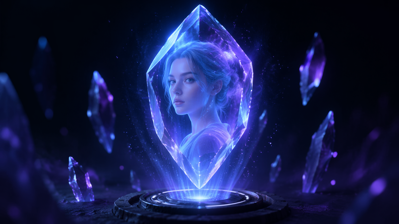 Dreamina 3D hologram filter prompt example 6: Crystal Hologram Glow