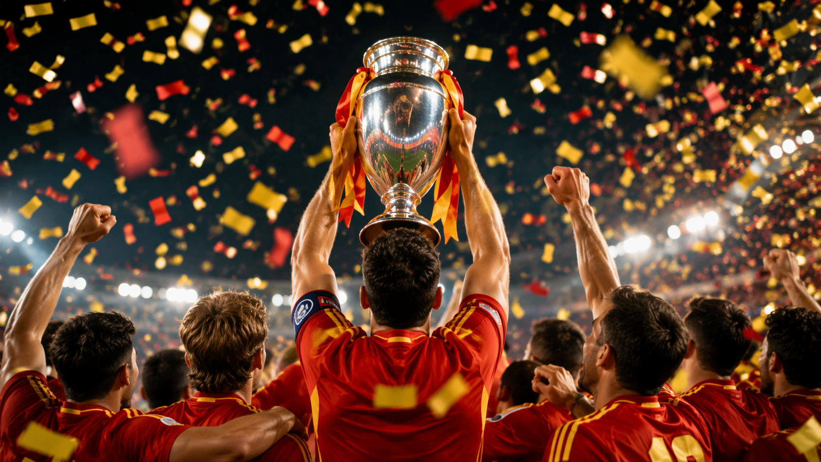 Dreamina Spain Fans Prompts prompt example 5: Golden Goal Fan Scene