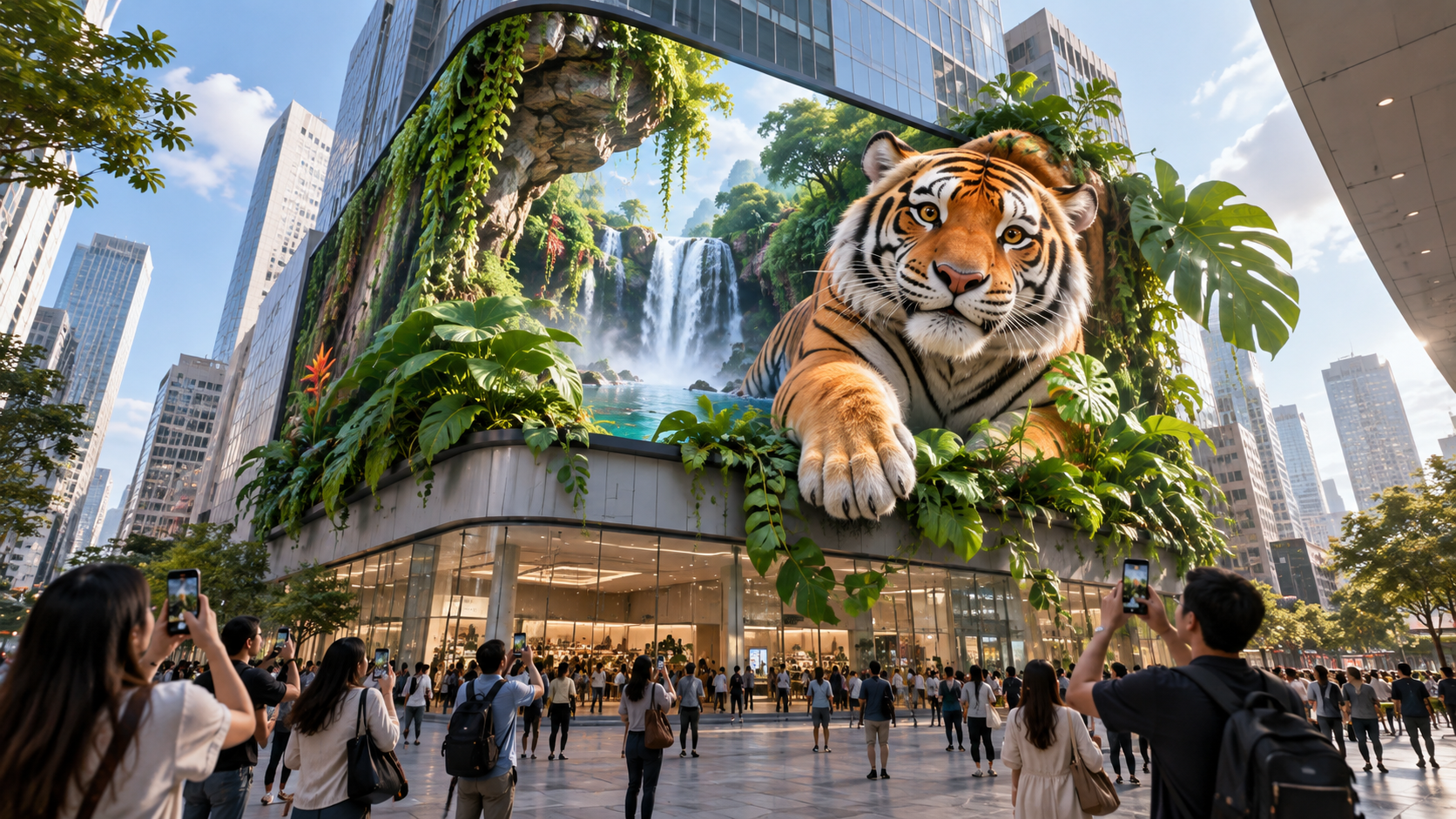 AI 3D billboard: Jungle and Tiger Emerge Downtown