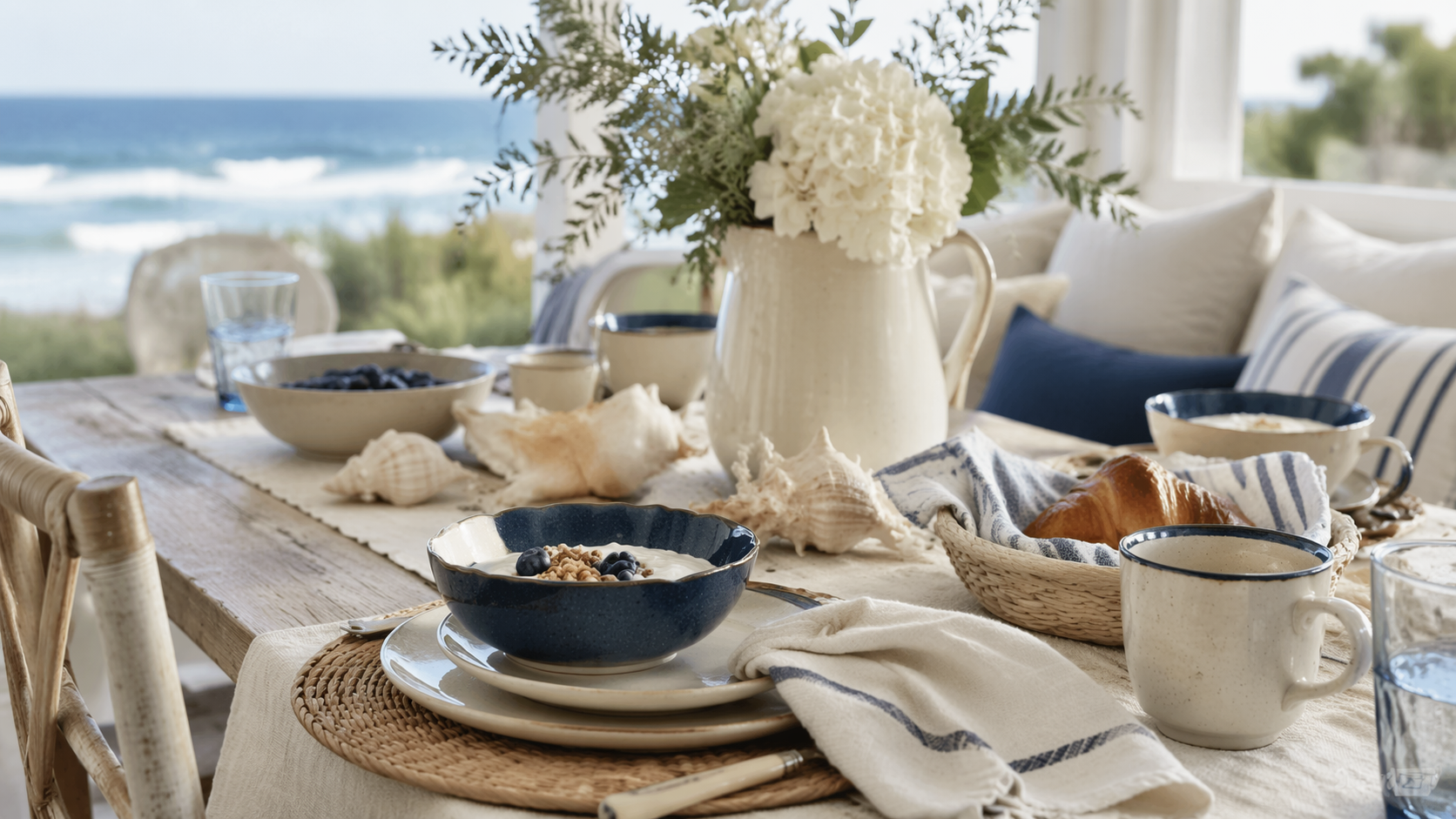 Dreamina coastal grandmother aesthetic prompt example 2: Coastal Cottage Kitchen