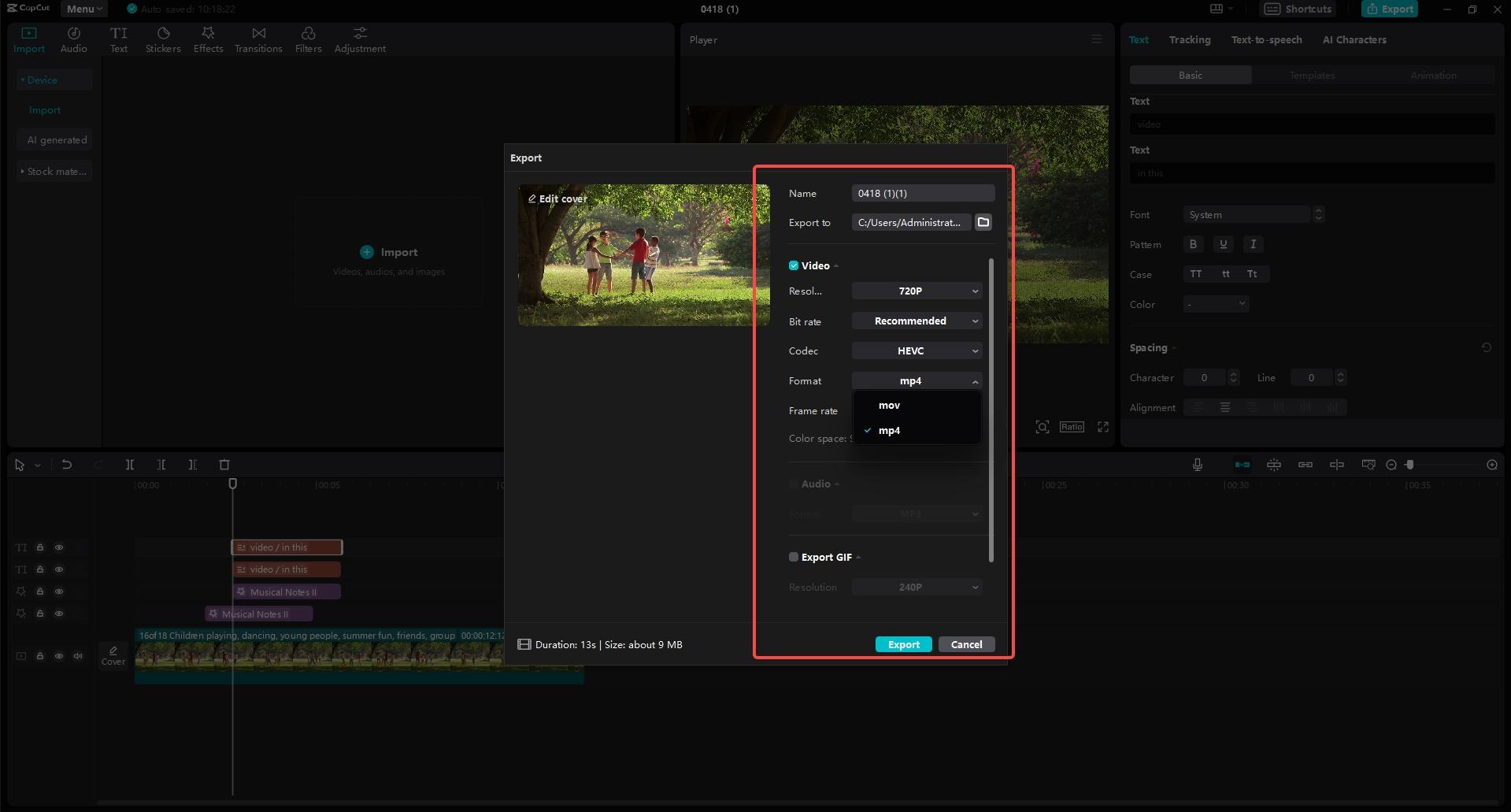 Edit and compress MOV to MP4