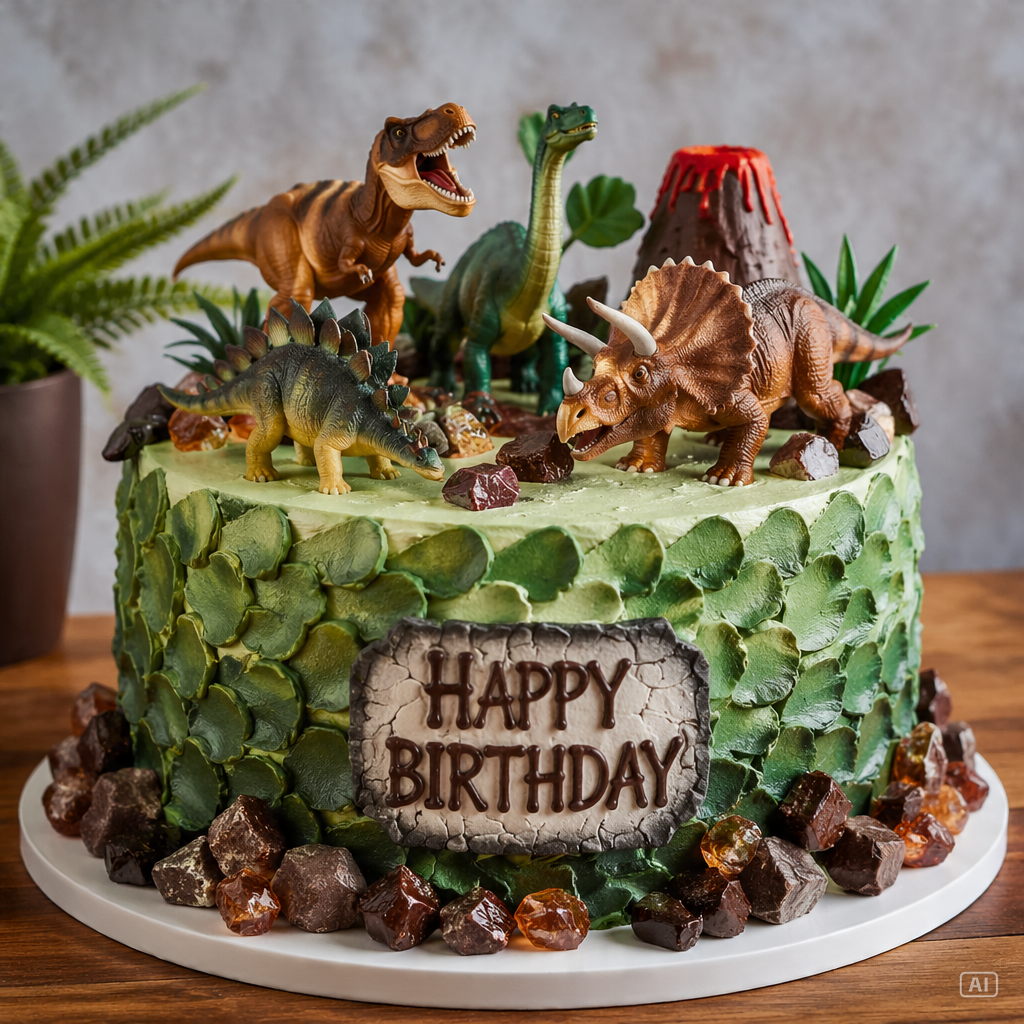 Dinosaur themed birthday cake generated by Pippit