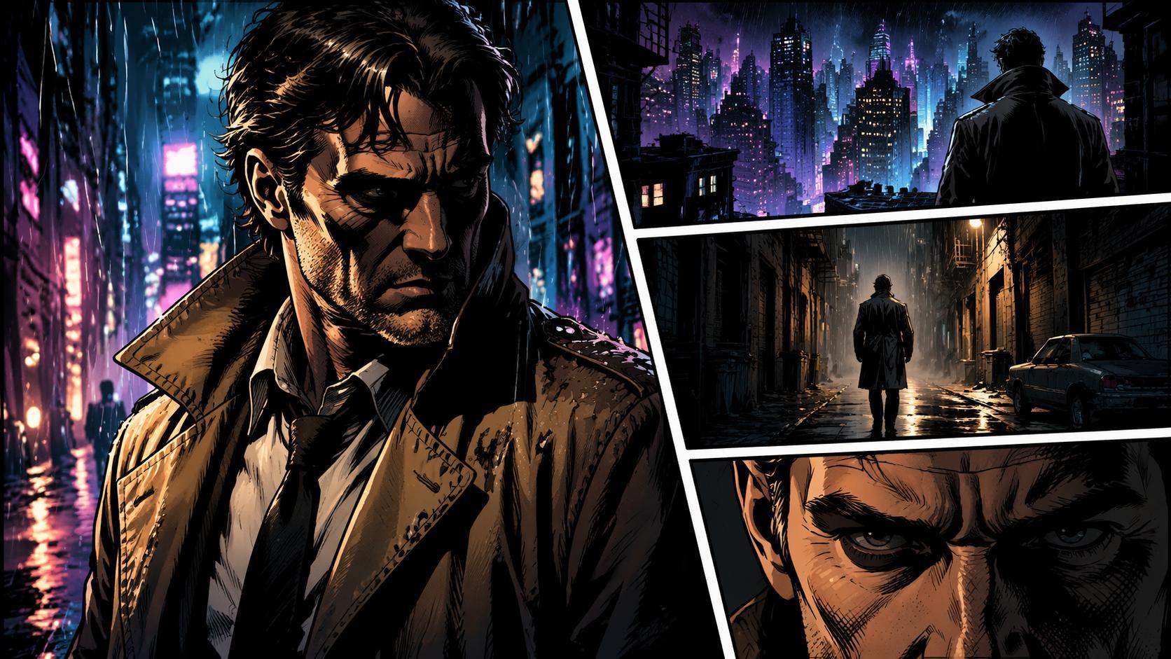 Dreamina comic book filter prompt card 3: Cinematic graphic novel scene