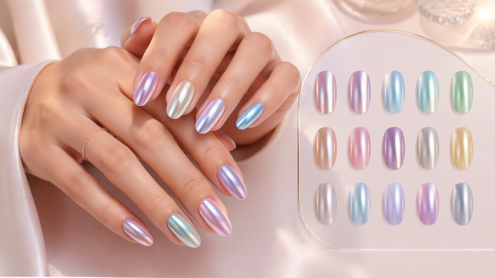 Dreamina nail try on prompt prompt example 2: pastel chrome nail art preview