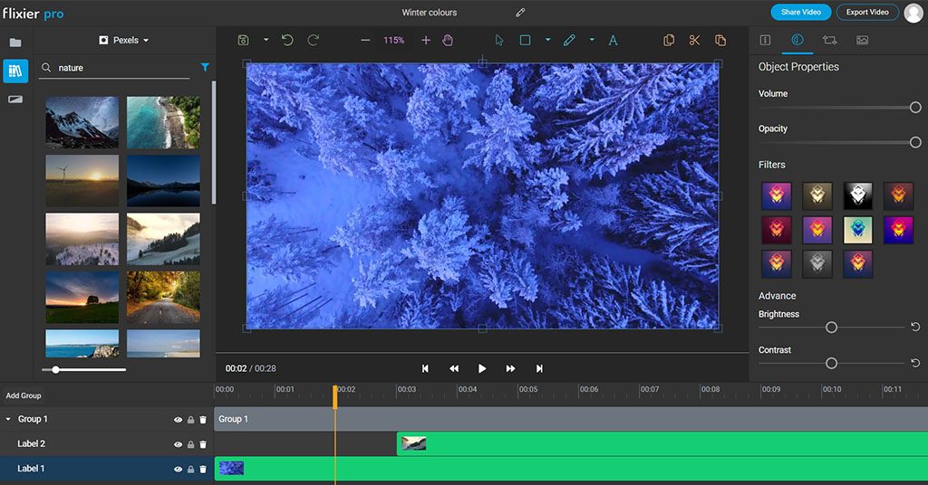Interfaccia di Flixier - un efficiente editor di clip video online