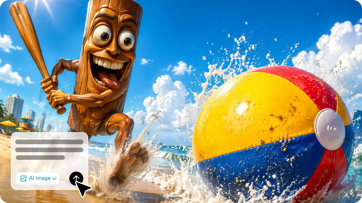 Generate chaotic brainrot beach memes with text-to-image AI