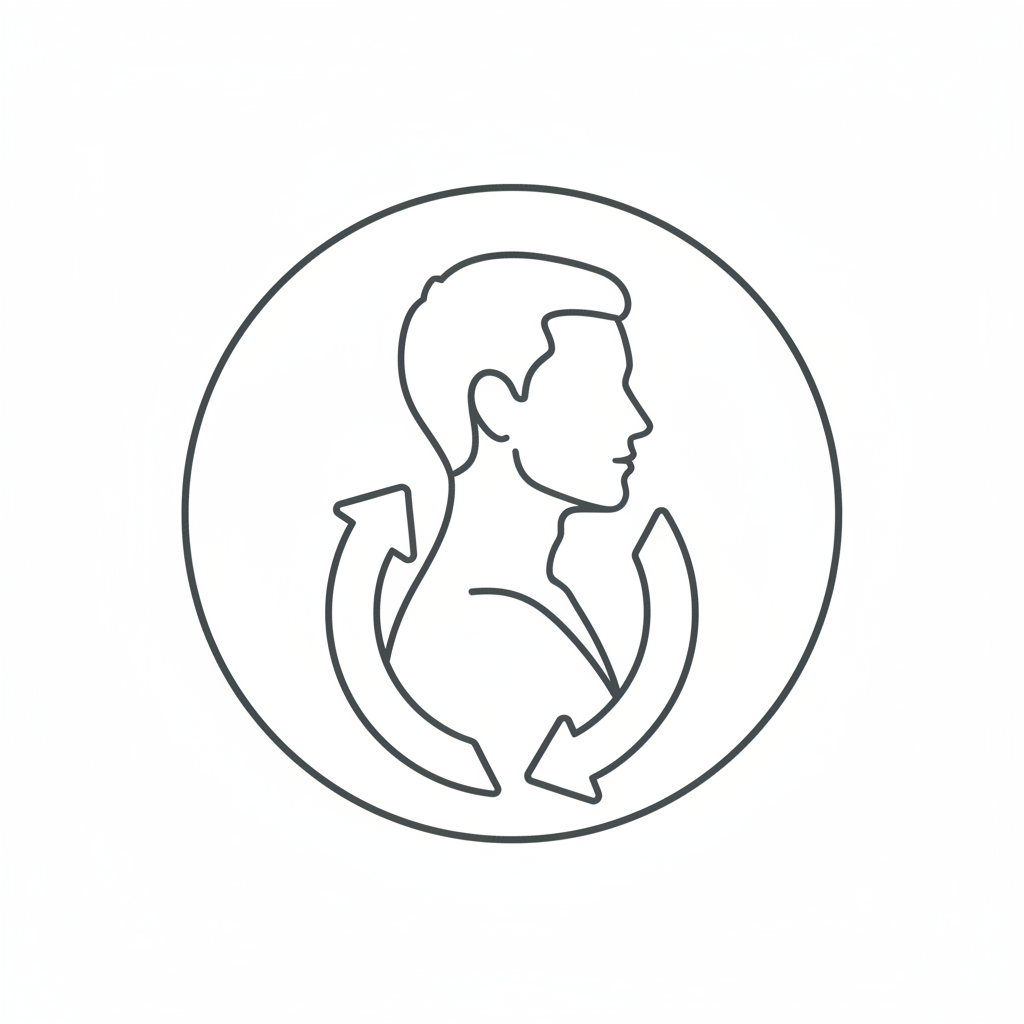 Icono de caso de uso: flechas de continuidad de busto de personaje con para creadores de series.