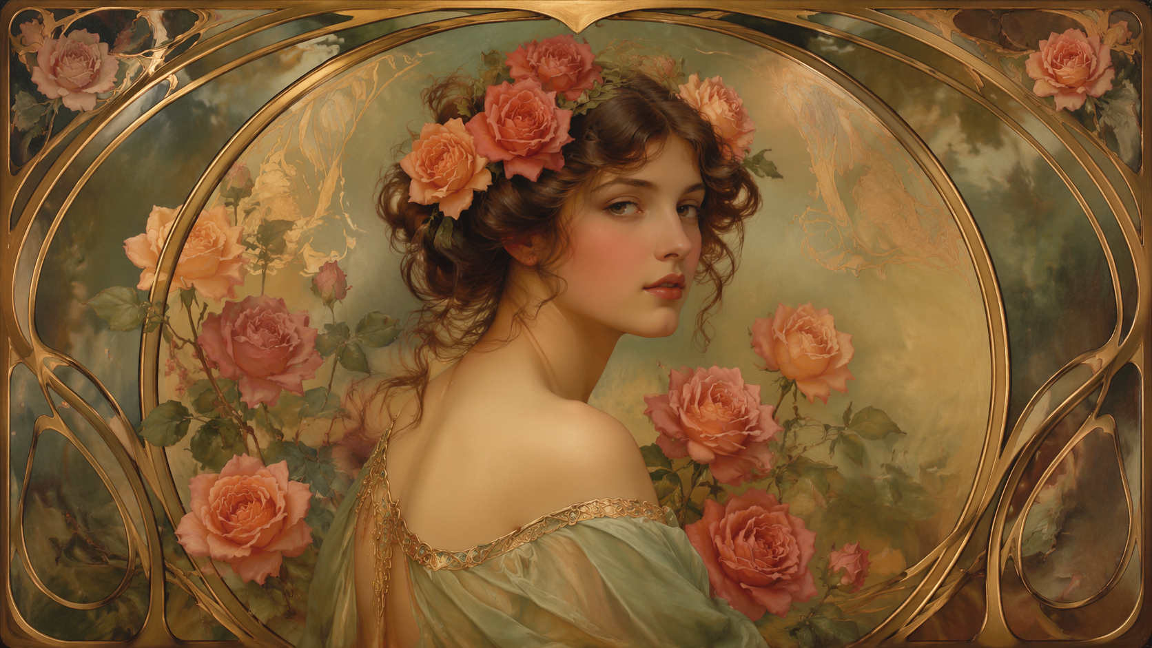 Dreamina art nouveau portrait prompt example 4: Ornamental Vintage Profile