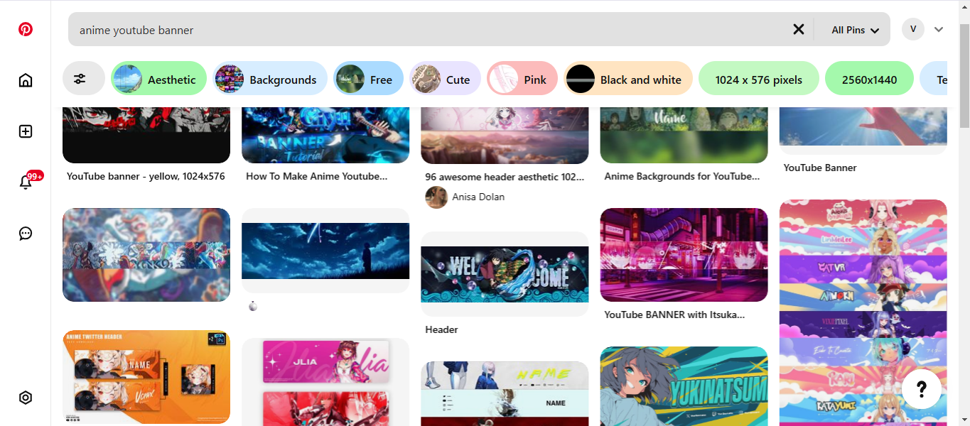 Interfaz de Pinterest