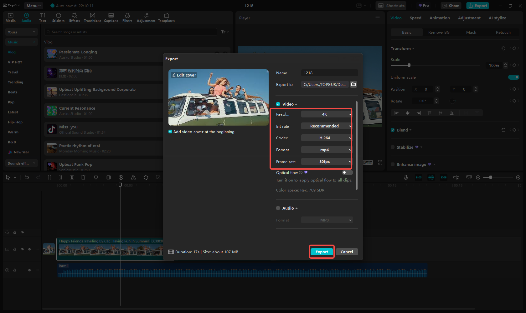 Export and share to YouTube