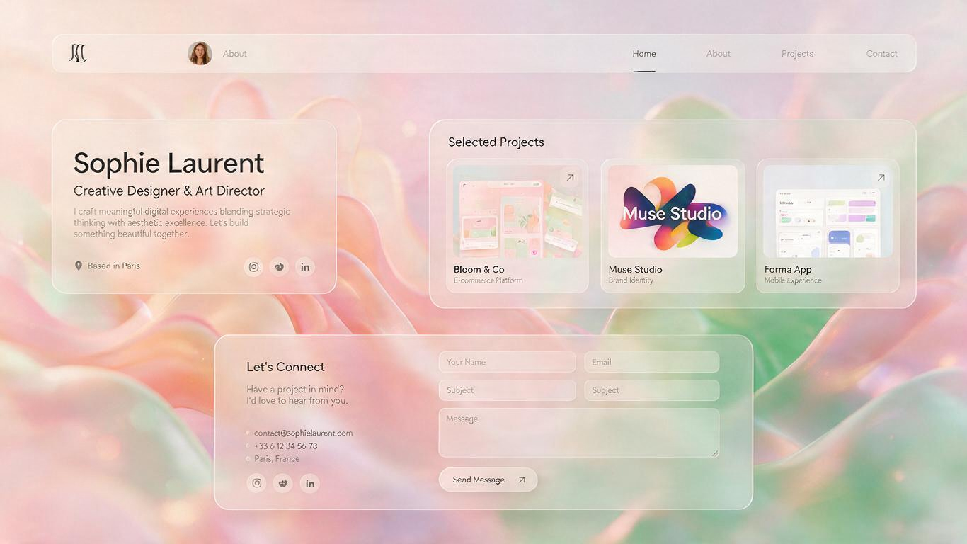Prompt for portfolio website glassmorphism layout